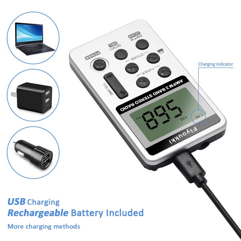 Flyoukki Pocket Small Radio by Flyoukki, Personal Mini AM FM Portable Digital Tuning Transistor Radios with Best Reception, Earphones, Lanyard and Rechargeable Battery for Walking Jogging Exercising (Black) - Image 4